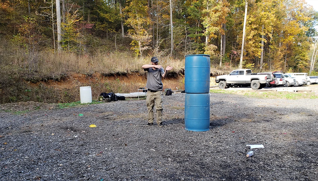 Years of disciplined practice pay off as White demonstrates his high-performance concealed carry technique.
