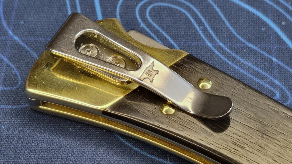 While it isn’t reversible, the pocket clip is sturdy and works well to keep the knife secured.