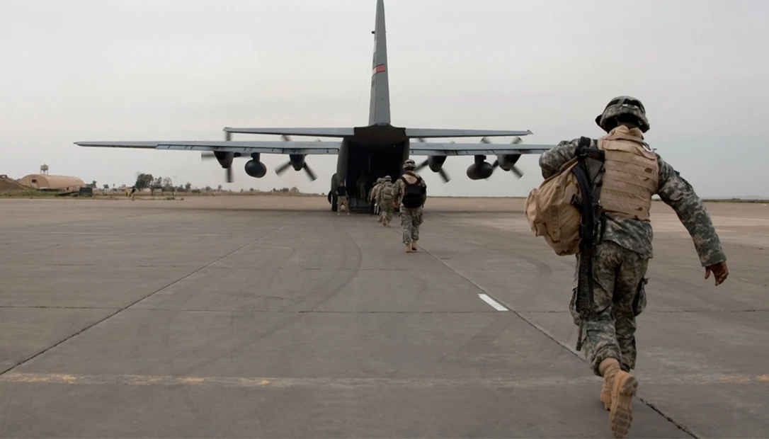Military aircraft used to transport troops and supplies.
