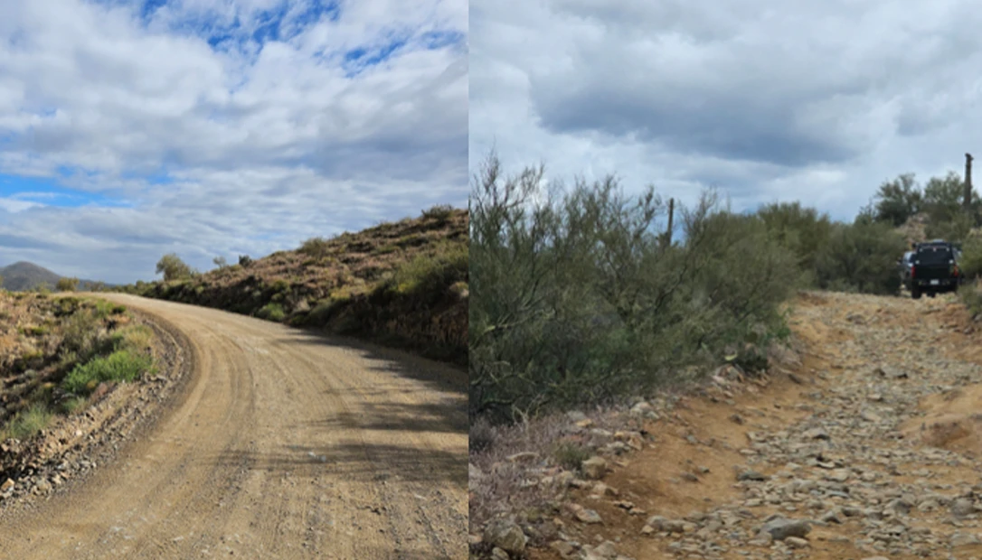 The drive into the backcountry began on a straightforward dirt road before conditions changed.