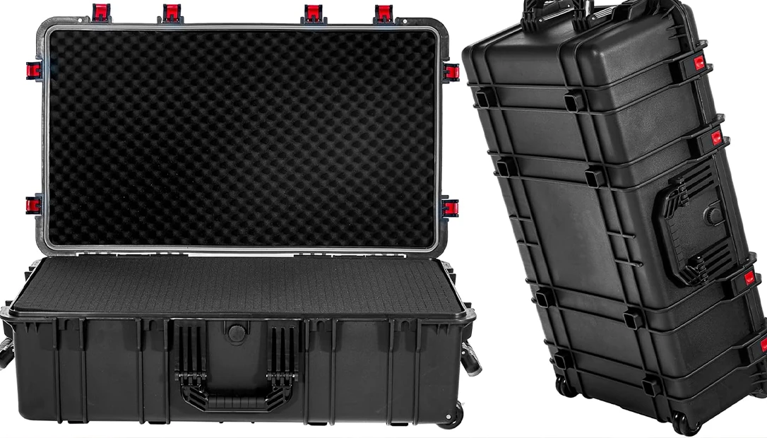 homemade road case with hardware installation.