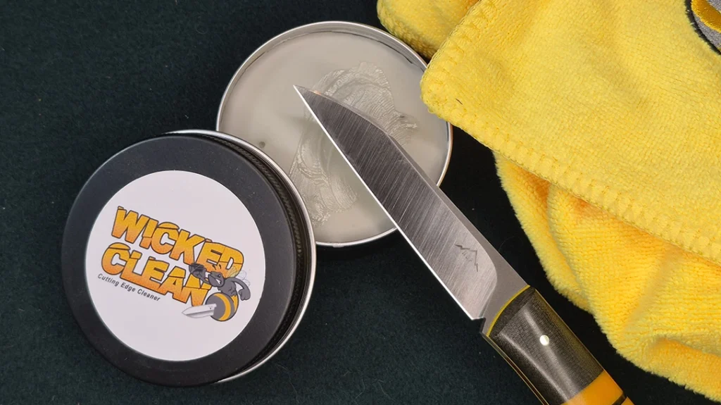 Before and after using Wicked Clean to clean and polish the knife.