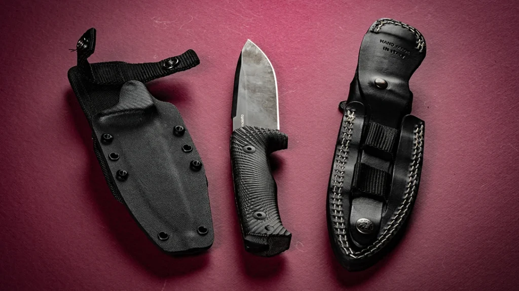LionSteel offers two sheath options for the T5, and both are worth discussing: leather and Kydex.