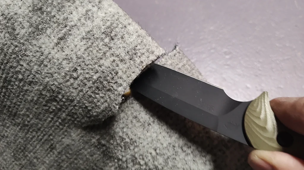 Tough, folded carpet tiles were cut easily with minimal effort.