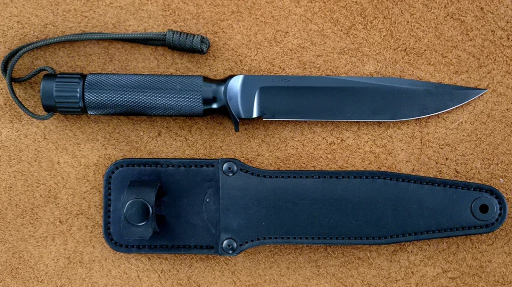 A high-quality ambidextrous leather sheath is included with each Derek Rausch Revenant MKII knife.