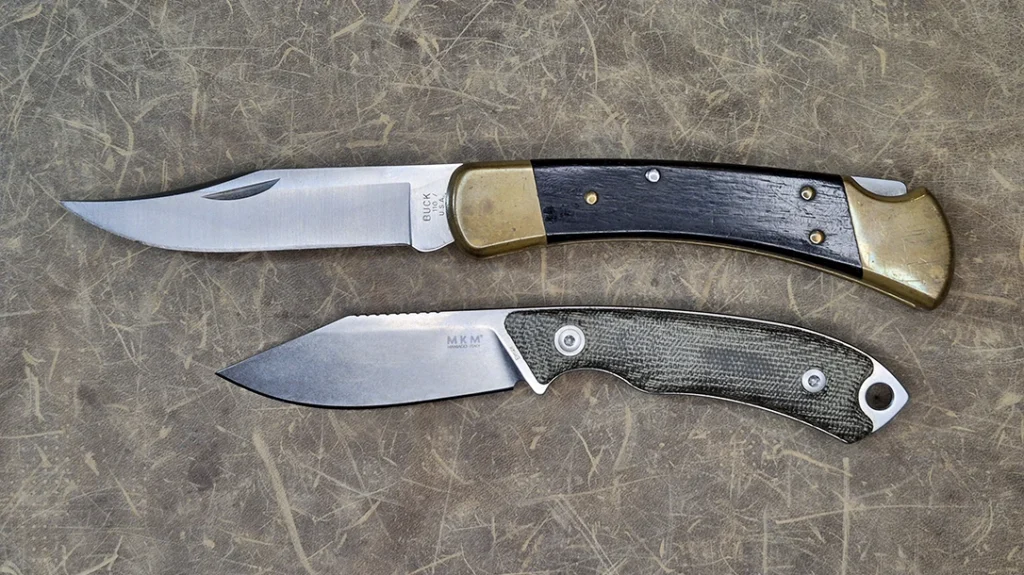 As a size comparison, here is the MKM DCA Pocket Tango 4 next to the classic Buck Knives 110 Folding Hunter.
