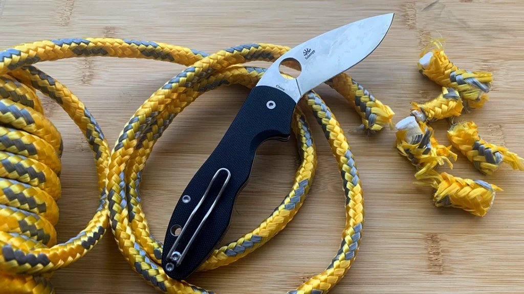 The author used a ½-inch climbing rope to test various sections of the blade.