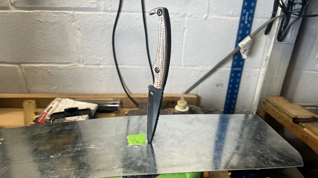 The tip penetrated the sheet almost a full quarter inch through galvanized sheet metal measuring .030 inches thick.