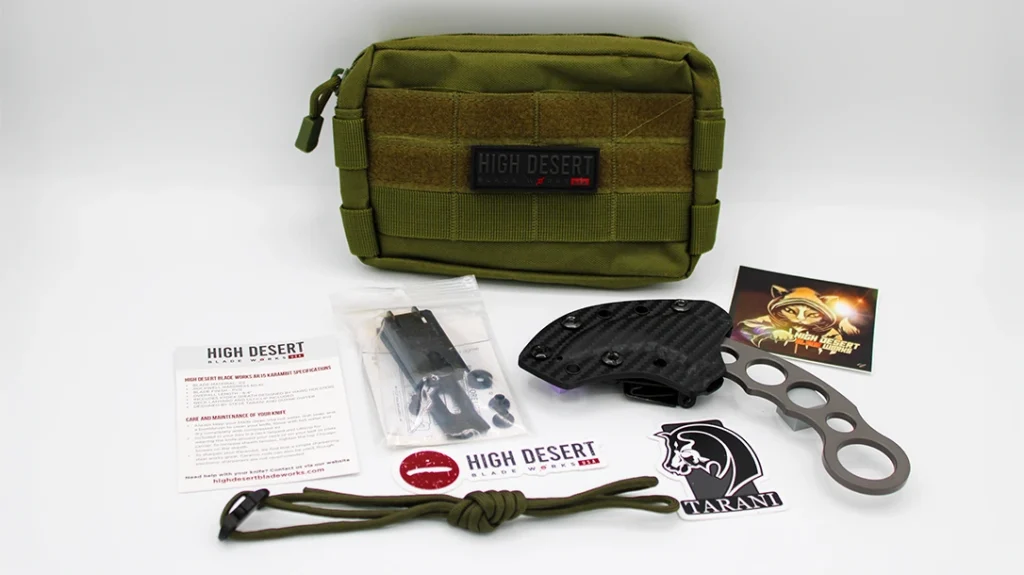 Inside the included pouch, you’ll find a molded Kydex sheath, an UltiClip for mounting to a belt, waistband, MOLLE, or pack, and a breakaway lanyard for neck carry.