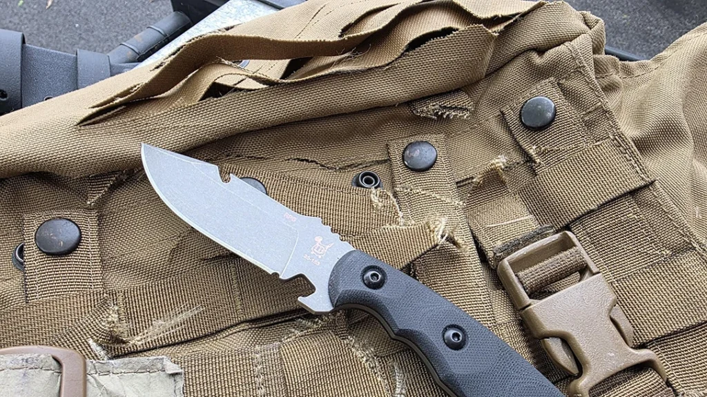 The TOPS Knives Road Pup Goyo turned my ballistic bag into a dog toy.