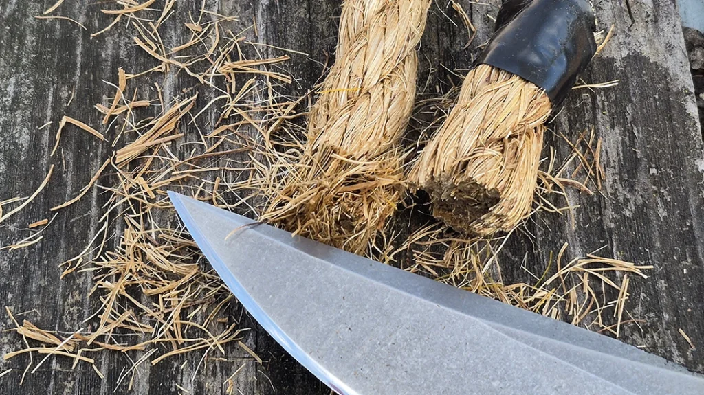 Thick rope parted easily after a few whacks with the Work Tuff Gear Steadfast.