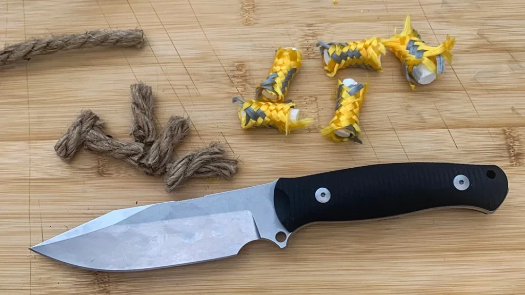 The author tested the knife on a piece of ½-inch climbing rope and some braided rope.