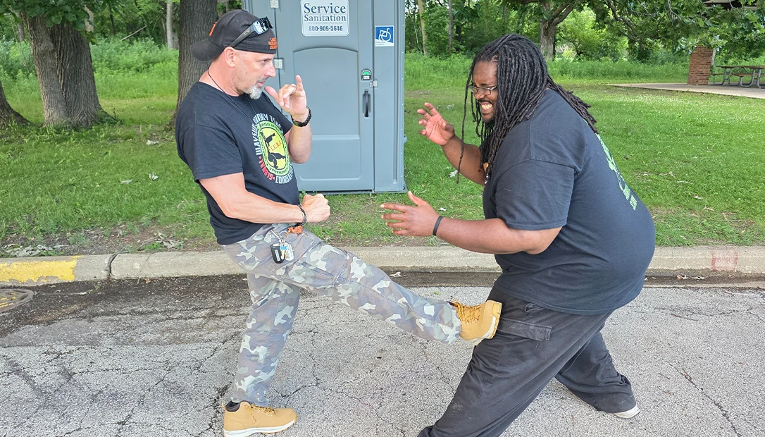 kick him in the leg