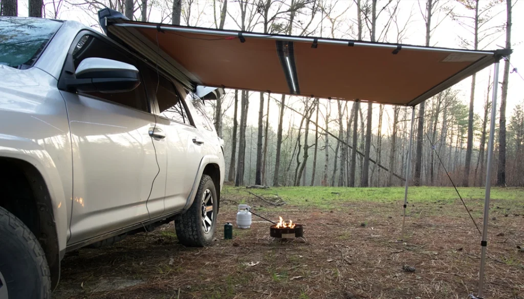 a propane campfire at a campsite
