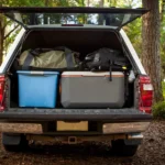 Hard-sided cooler loaded for a weekend camping adventure