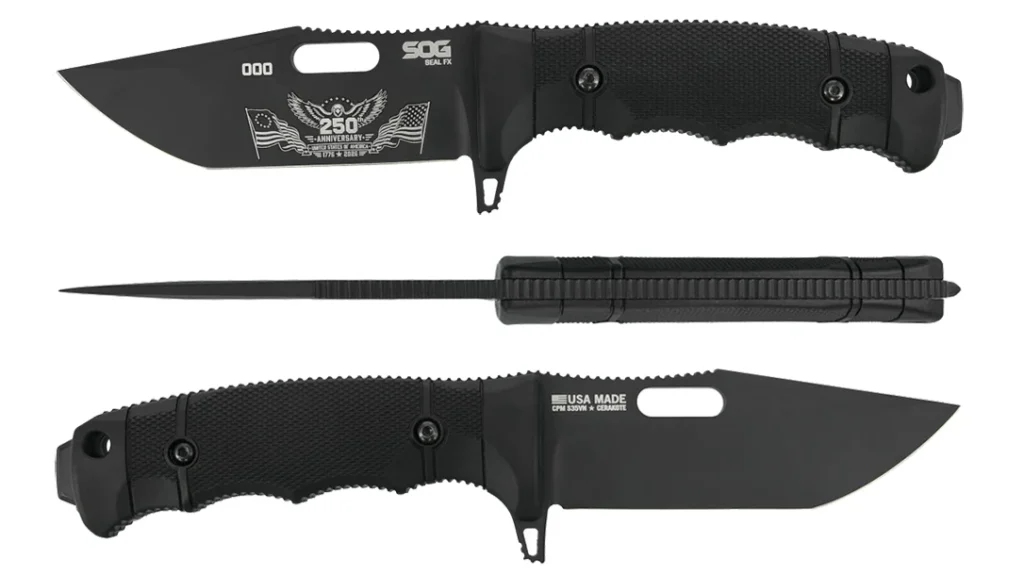 The SOG SEAL FX Fixed-Blade showing both sides and the top.